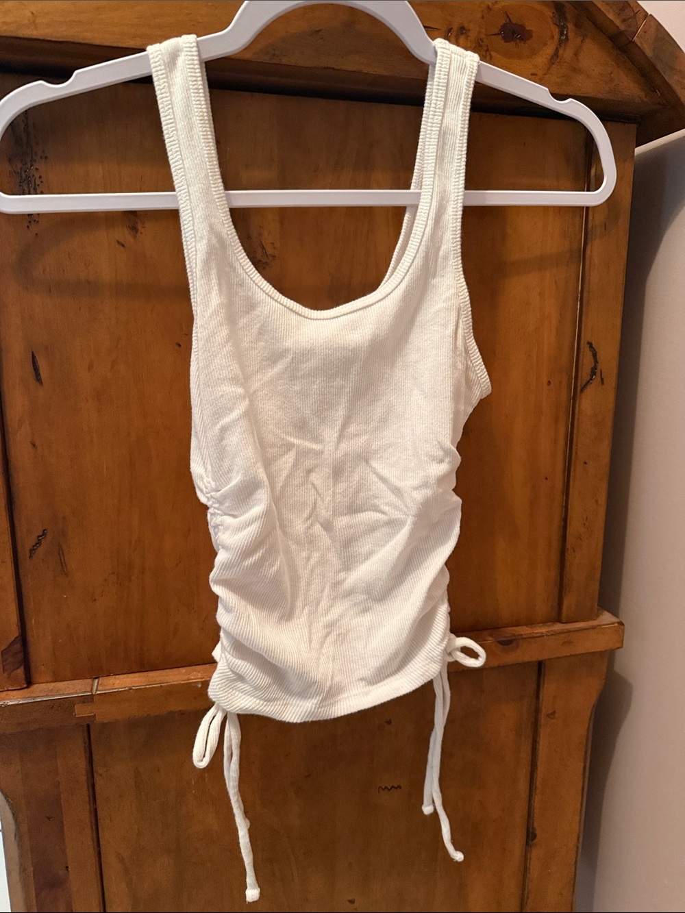 Hollister Cream Ribbed Side-Ruched Tank